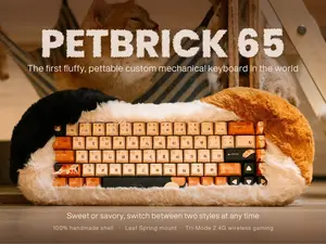 PETBRICK 65 2.4G Wireless Gaming Keyboard 65% Custom Mechanical Leaf Spring Sweet & Savory Styles Tri-Mode Connectivity Washable Soft Shell High-Transparency RGB