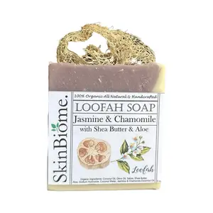 SkinBiome Loofah Tallow Soap Bar with Jasmine & Chamomile– All Natural Grass Fed Tallow Soap – Moisturizing Face & Body Wash Great for Eczema, Dry, Itchy, Sensitive Skin