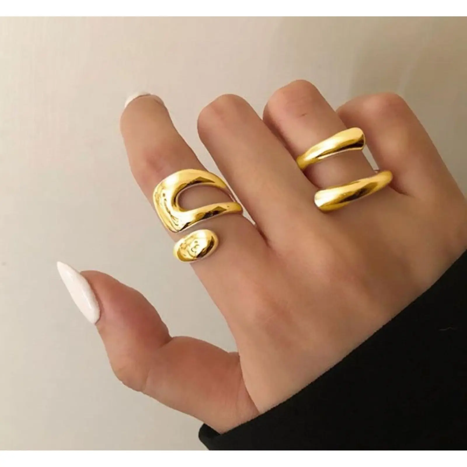 Funky Statement Ring for Stacking, Unisex Fashion Jewelry with an Irregular Line Design, Adjustable Open Band
