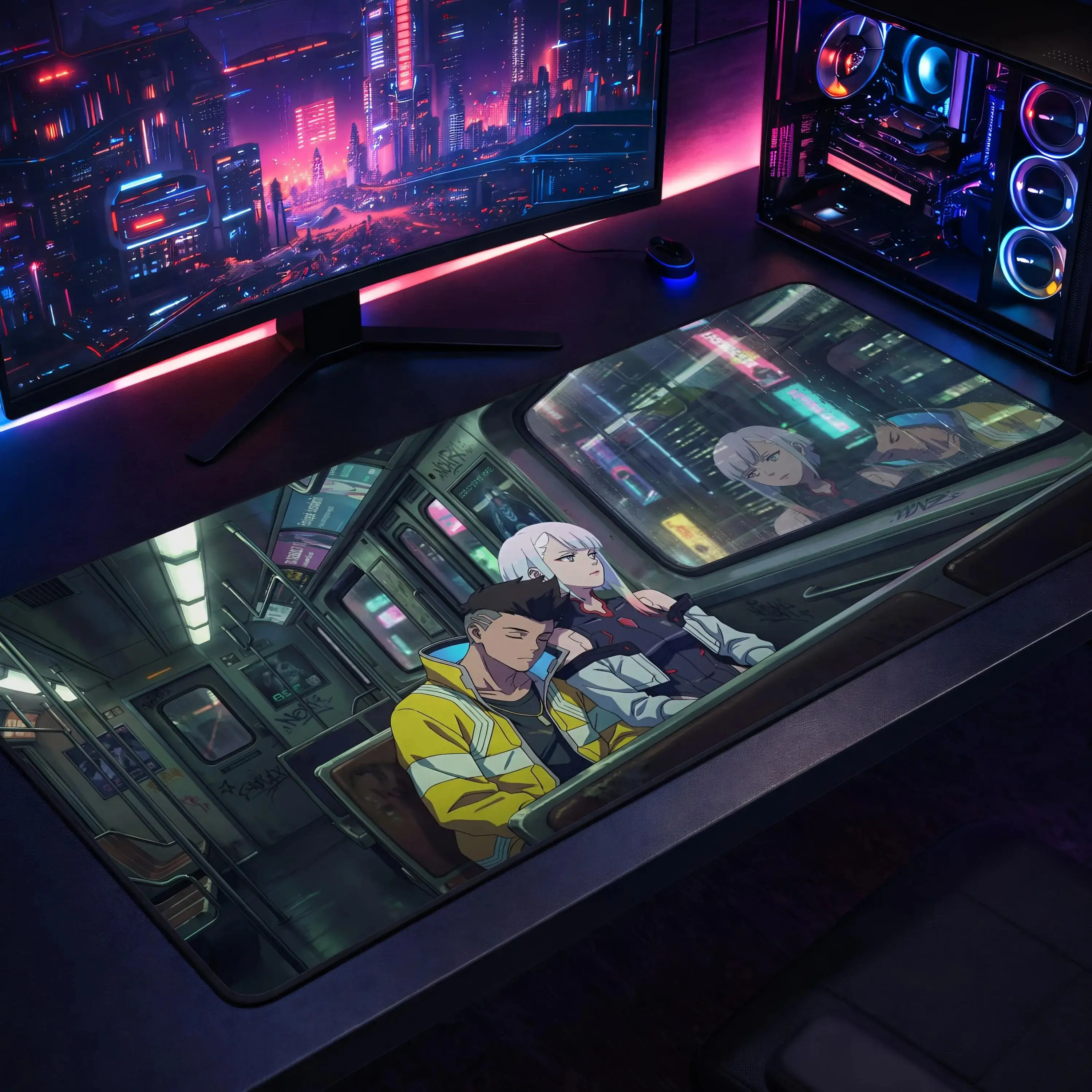 Cyberpunk Edgerunners Mouse Pad, Anime Desk Mat, Futuristic Gaming Setup, XL Keyboard Pad Gift