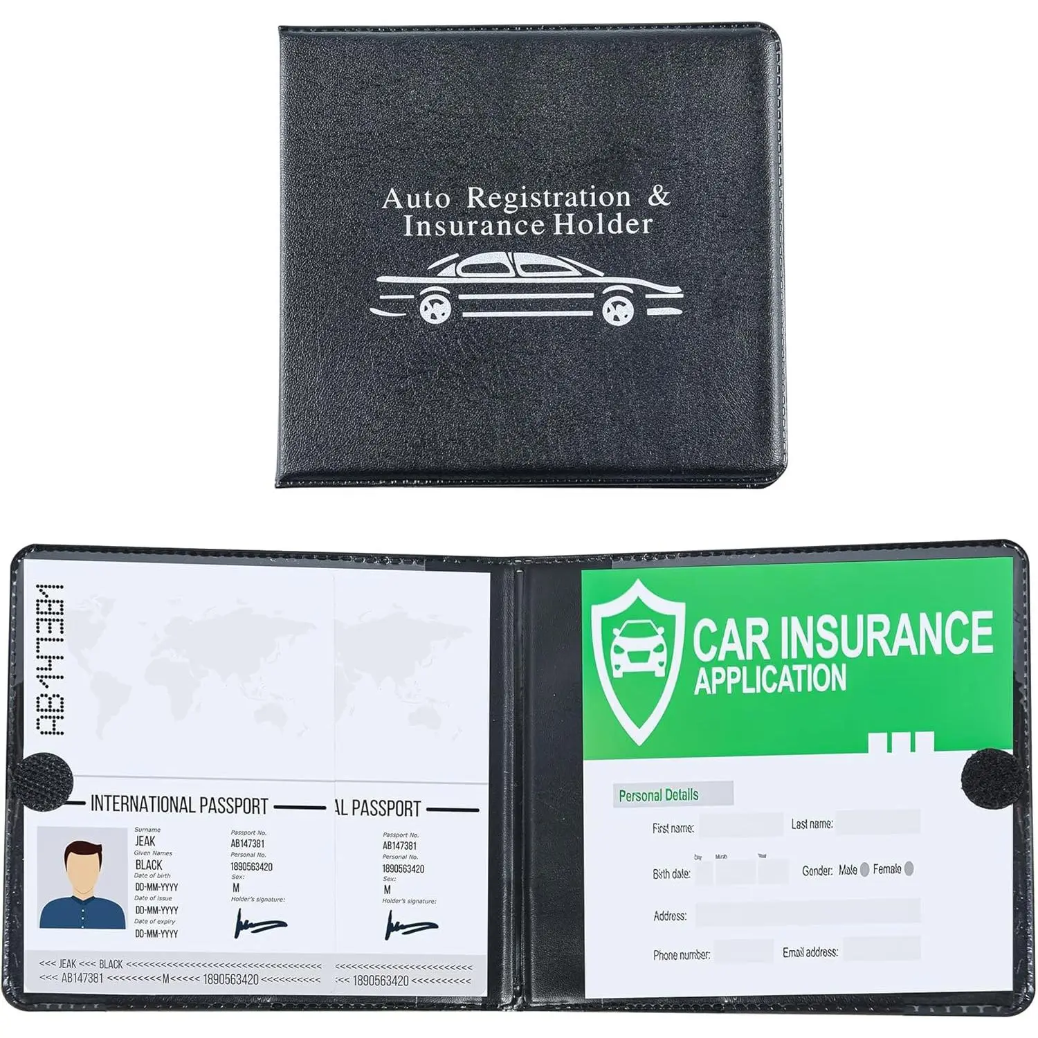 Auto Registration and  Card Holder 2 Packs  Document ID Holder Glove Box Organizer  Accessories, Black