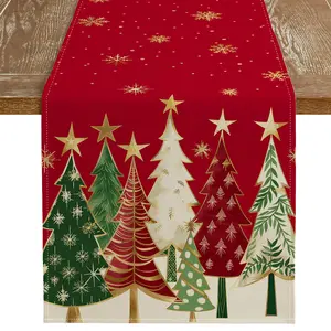 1 PC, Jupiter Christmas Tree Table Runner, With Snowflake Red Background Design, Christmas Indoor And Outdoor Home Table Decoration
