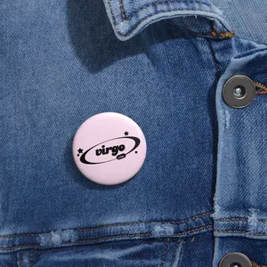 virgo judgy. (black) button (light pink)
