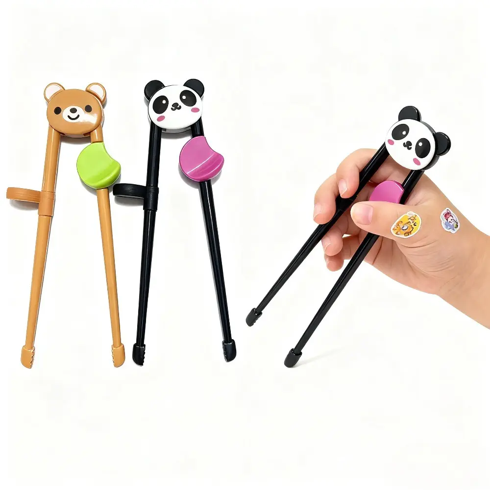 3pairs Children's Training Chopsticks (Panda/Frog/Bear) - Preschool chopstick learning, ergonomic detachable design suitable for beginners, durable tableware gift for children