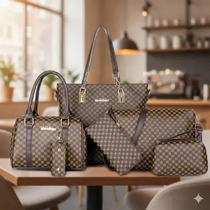 6-Pack Printed Tote Bags, Versatile Shoulder Bags with Layered Organizer Compartments, Adjustable Strap for Shoulder or Crossbody, Durable Fabric for Daily Commute, College Style, Weekend Markets, Short Trips & Student Use