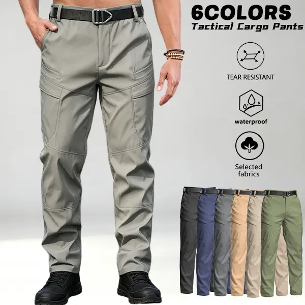 Men’s outdoor functional cargo pants with a multi-pocket design—stretchy, wear-resistant, wrinkle-resistant; available in six colors; suitable for commuting and casual wear; men’s rugged tactical cargo pants with large side pockets; stretch outdoor work p