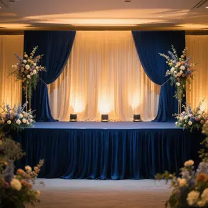 Portable Stage Skirting Polyester Shirred Pleat Stage Cover for Wedding Platform Navy Blue - 36"x20ft