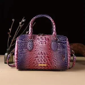 Elegant Genuine Faux Leather Handbag With Crocodile Pattern - Versatile Boston & Shoulder Bag For All Occasions
