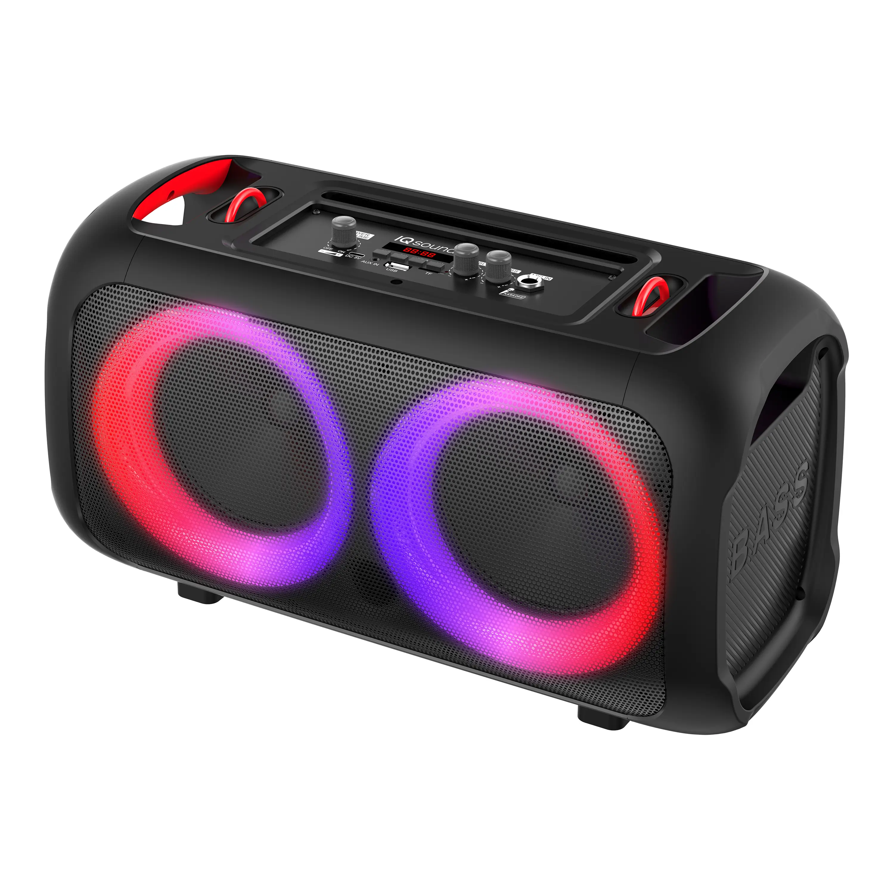 Supersonic IQ Sound IQ-3565BT Halo Bass Pro Portable Bluetooth Speaker 16W RMS. Dual 6.5" Drivers, TWS Pairing, Bluetooth 5.4, LED Lights, FM Radio,