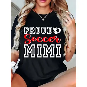 Women's Proud Soccer Mimi T - Shirt with Soccer Ball & Heart Graphic, Casual Game Day Outfit for Soccer Grandma Mimi, Perfect for Family Soccer Matches & Gatherings 100% Cotton T-shirt