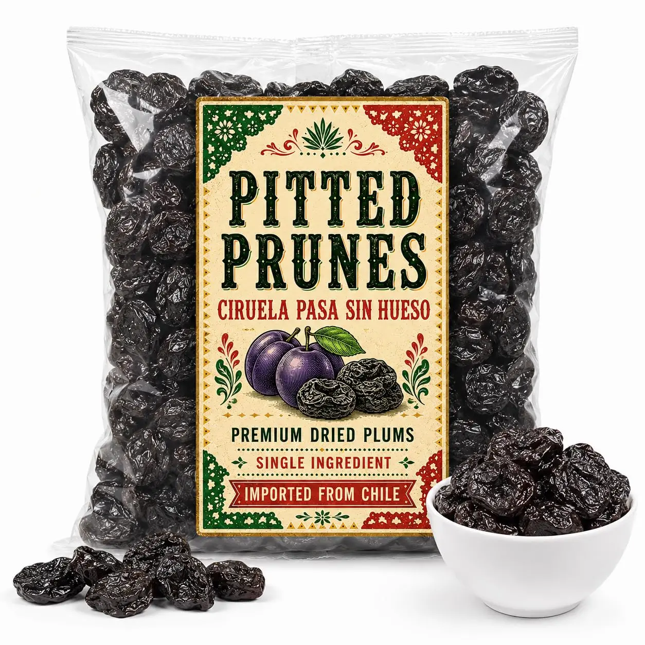 Pitted Prunes 40/50 (Ciruela Pasa sin Hueso) – Premium Dried Plums from Chile, Soft & Moist, Bulk Bag - IMPORTED FROM CHILEb