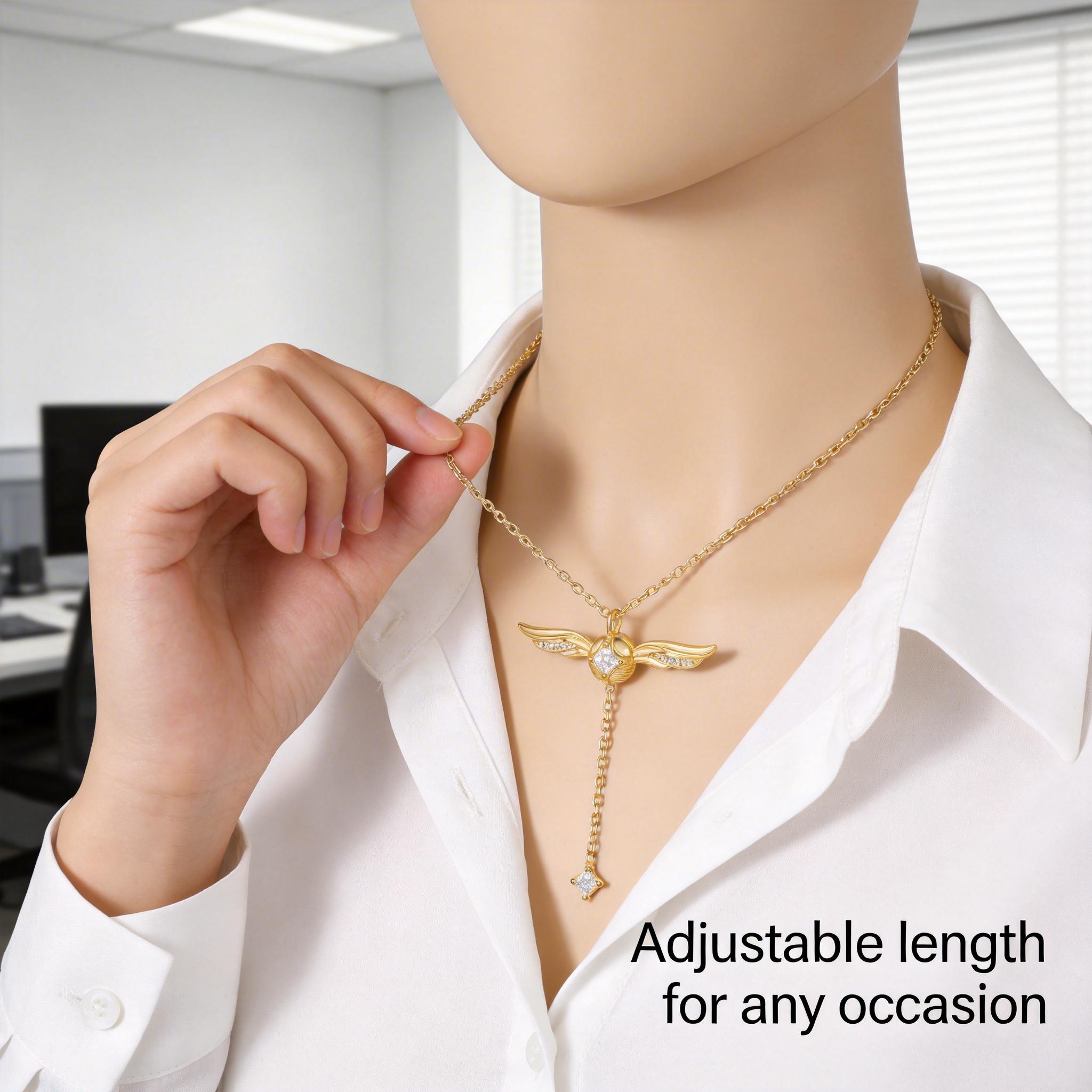 925 Sterling Silver Gold-Plated 18 Inches Adjustable  Y-Necklace Adorned with CZ gemstones inlaid on the wings and pendant, this necklace features hypoallergenic & nickel-free properties, Perfect for women’s daily casual wear.