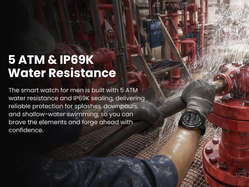 KOSPET Tank T4C Smart Watch for Men with LED Flashlight, 1.5” AMOLED Display, Dual-Band GPS&Compass, 50-Days Battery, 24/7 Heart Rate/Sleep Monitor, 50m Waterproof, Bluetooth Call/Walkie-Talkie