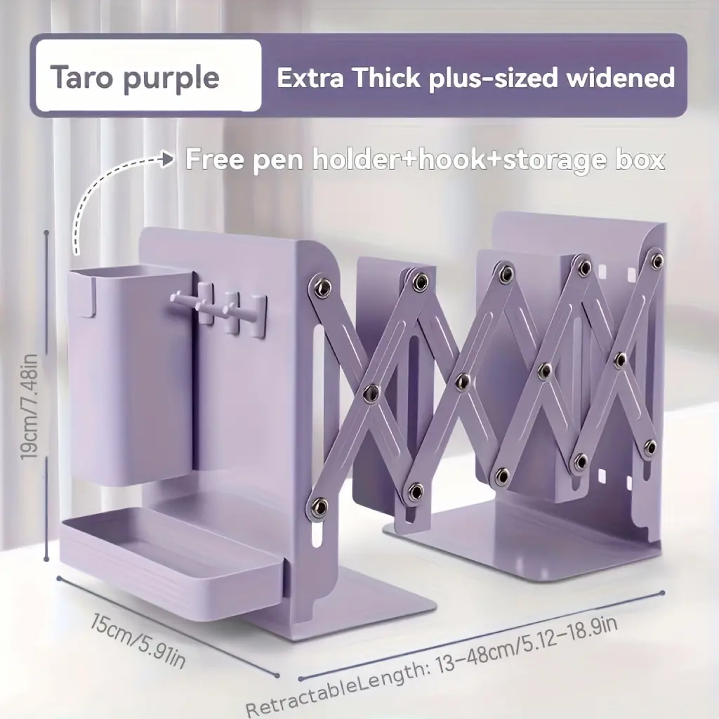 1 Set of Sturdy And Durable Multi-Functional Extendable Bookstands, with a Pen Holder, Storage Box And Hooks, Foldable Desktop Storage Rack to Save Space, Thickened Partition Metal Book Storage Rack