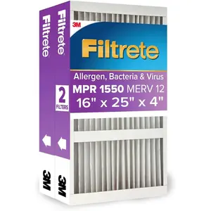 Filtrete 16X25X4 AC Furnace Air Filter, MPR 1550, MERV 12, Fits Lennox & Honeywell, Allergen, Electrostatic Air Cleaning Filter, 2-Pack (Actual Size 15.88 X 24.56 X 4.31) 3M