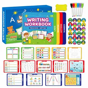 Handwriting Practice Workbook for Kids Ages 3 4 5 6, Reusable Dry Erase Preschool Tracing Book, 4-in-1 Toddler Learning Activities, Homeschool Supplies for Pen Control, Lines, Shapes, Letters, Numbers, with Markers & Stickers