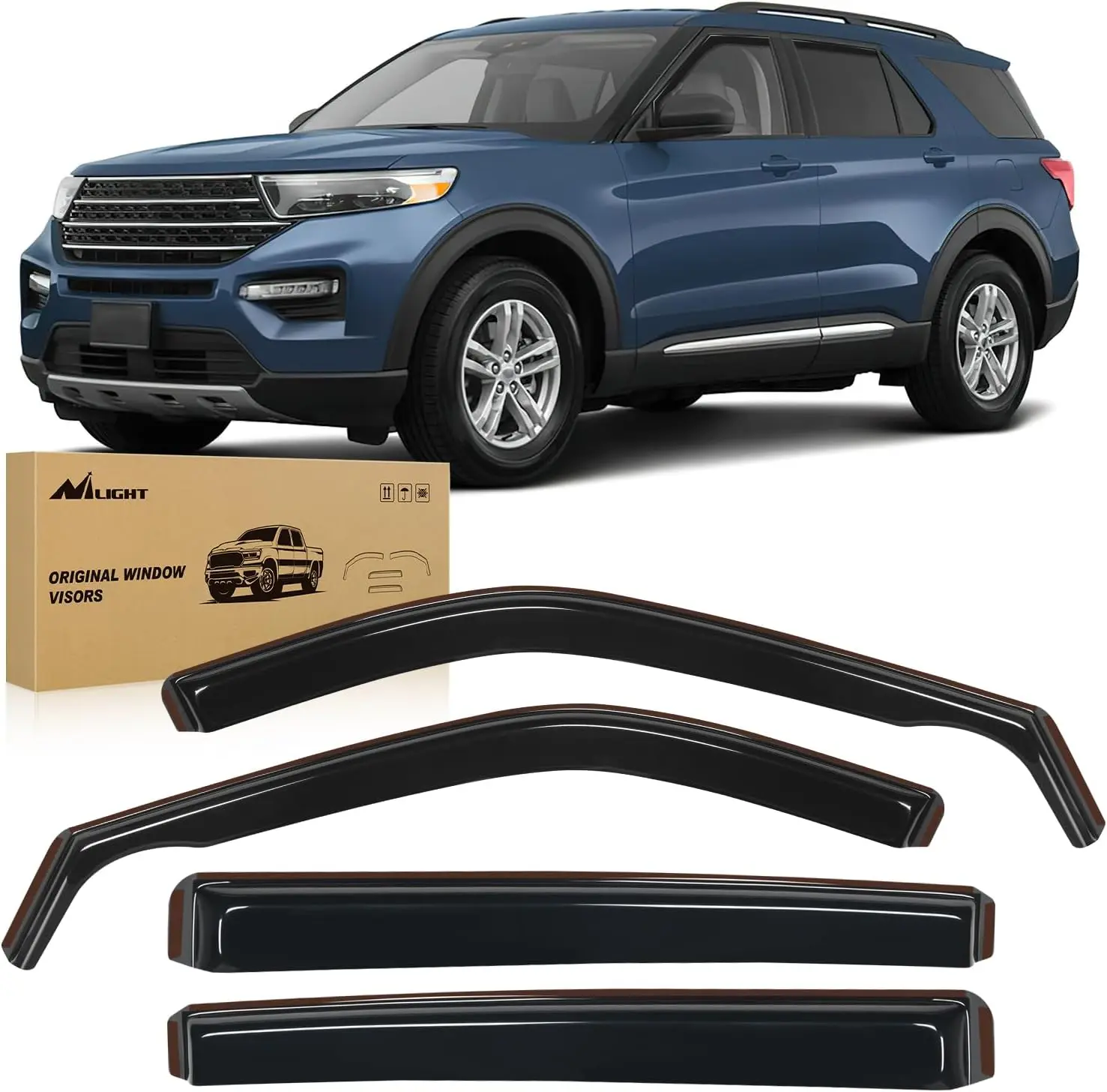 Nilight In-Channel Window Deflectors for Ford Explorer 2020-2024, 4 Pcs Rain Guards, Aerodynamic Vehicle Vent Visors, All Weather Sun Protection Car Exterior Accessories, Tool-Free Install with 1 Crowbar & 12 Pcs Clips, Automotive