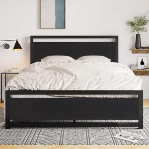 Allewie    Headboard, Heavy Duty Metal Platform    Strong Support, Under  Storage, Stable Mattress Foundation, No Box Spring Needed, Brown * Hybrid Pocket Coil LED Cloud Bed Frame with Twin Size Gingham Daybed Trundle