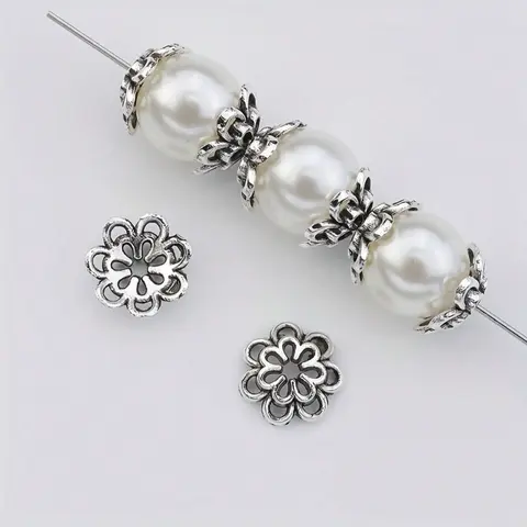 Mother's Day Gift 50pcs Double Layer Flower Bead Caps, Hollow Filigree Bead End Caps, Versatile DIY Jewelry Spacers for Earrings, Pendants, Necklaces, Bracelets, Beads Charms Accessories, DIY Jewelry Making, Beading Accessories, Jewelry Making Supplies