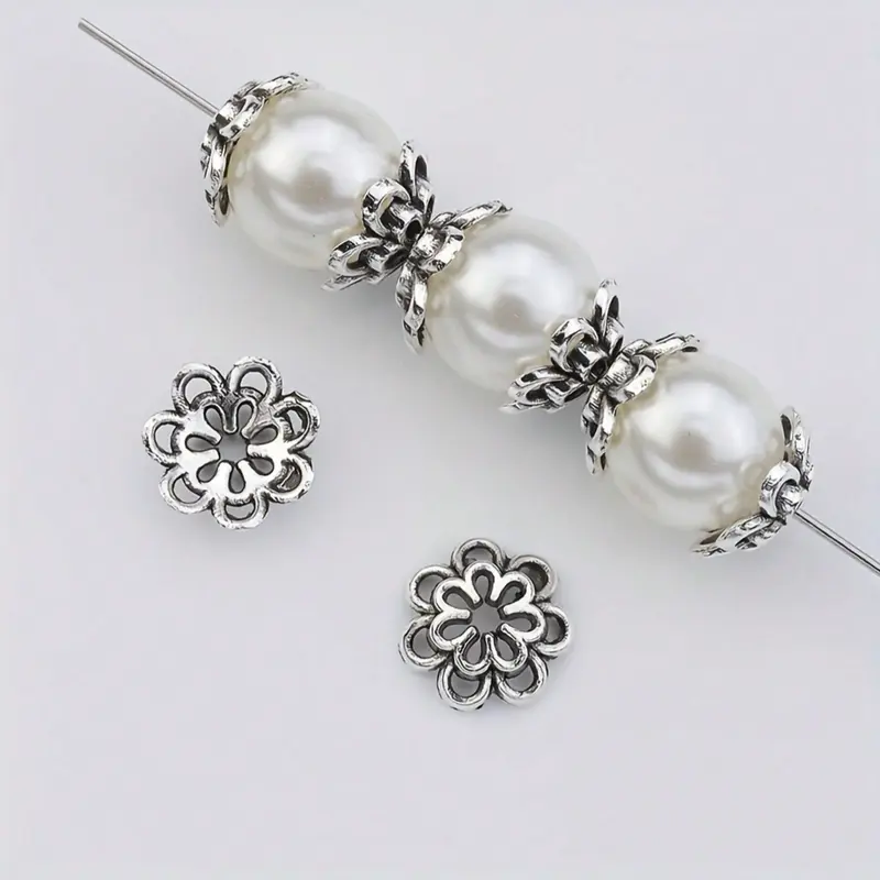 Mother's Day Gift 50pcs Double Layer Flower Bead Caps, Hollow Filigree Bead End Caps, Versatile DIY Jewelry Spacers for Earrings, Pendants, Necklaces, Bracelets, Beads Charms Accessories, DIY Jewelry Making, Beading Accessories, Jewelry Making Supplies