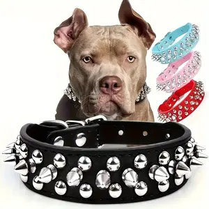 Adjustable Leather Pet Dog collar Neck Strap Supplies PU Leather Punk Rivet Spiked Dog Collar Pet Collars For Small Dog Cat