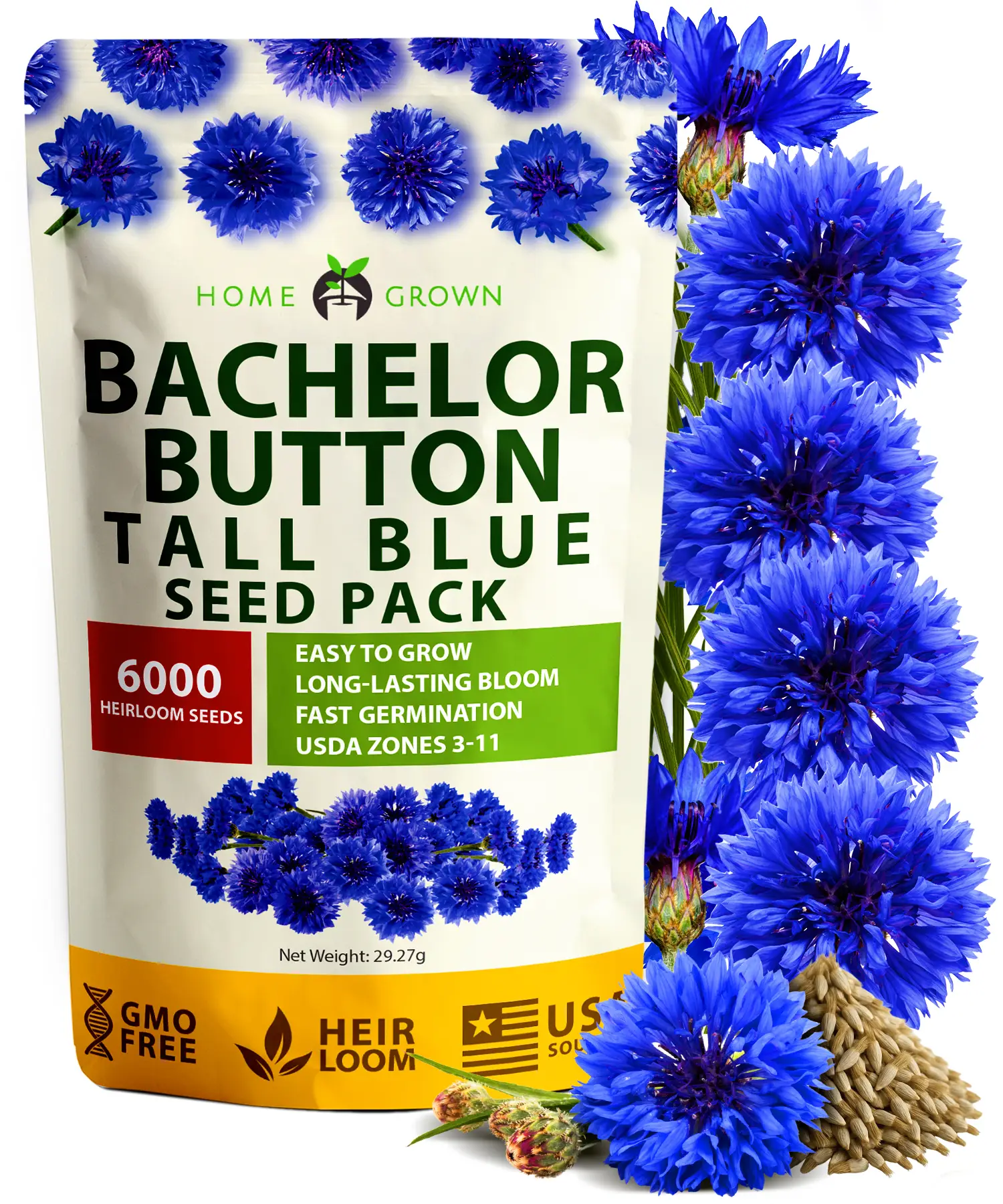 Bachelor’s Button Tall Blue Flower Seeds – 6,000 Heirloom Seeds, Easy to Grow | Home Grown