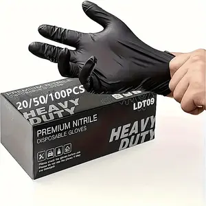 50pcs, Synmax Black Vinyl Disposable gloves - Latex-Free & Powder-Free Cleaning Food Gloves Hand Household Smooth Box Plastic Lightweight