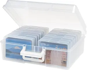 IRIS USA Photo Storage Case with 16 Inner 4" x 6" Picture Cases, Transparent Handle Container Organization Scrapbooking Stationery, Clear
