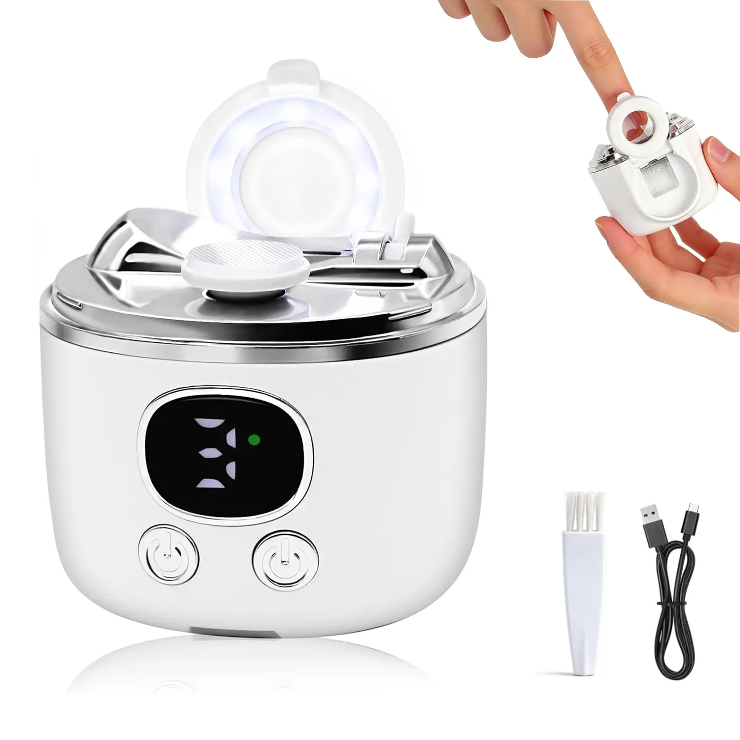 5-in-1 Electric Nail Clipper, Automatic Nail Trimmer & Polisher with 2.5X Magnifier, LED Light, 3 Adjustable Speeds, Nail Clippings Catcher, Rechargeable Nail Care Tool for Adults & Seniors