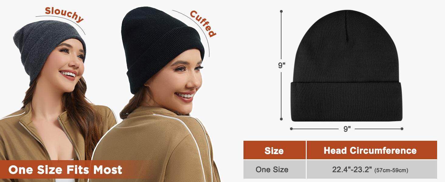 Satin Lined Winter Hat Winter Beanie Hats for Women Men Unisex, Soft Warm Knitted Cuffed Slouchy Beanie, Solid Color Casual Knit Hat, Fashion Slouchy Skull Cap for Fall & Winter Accessories