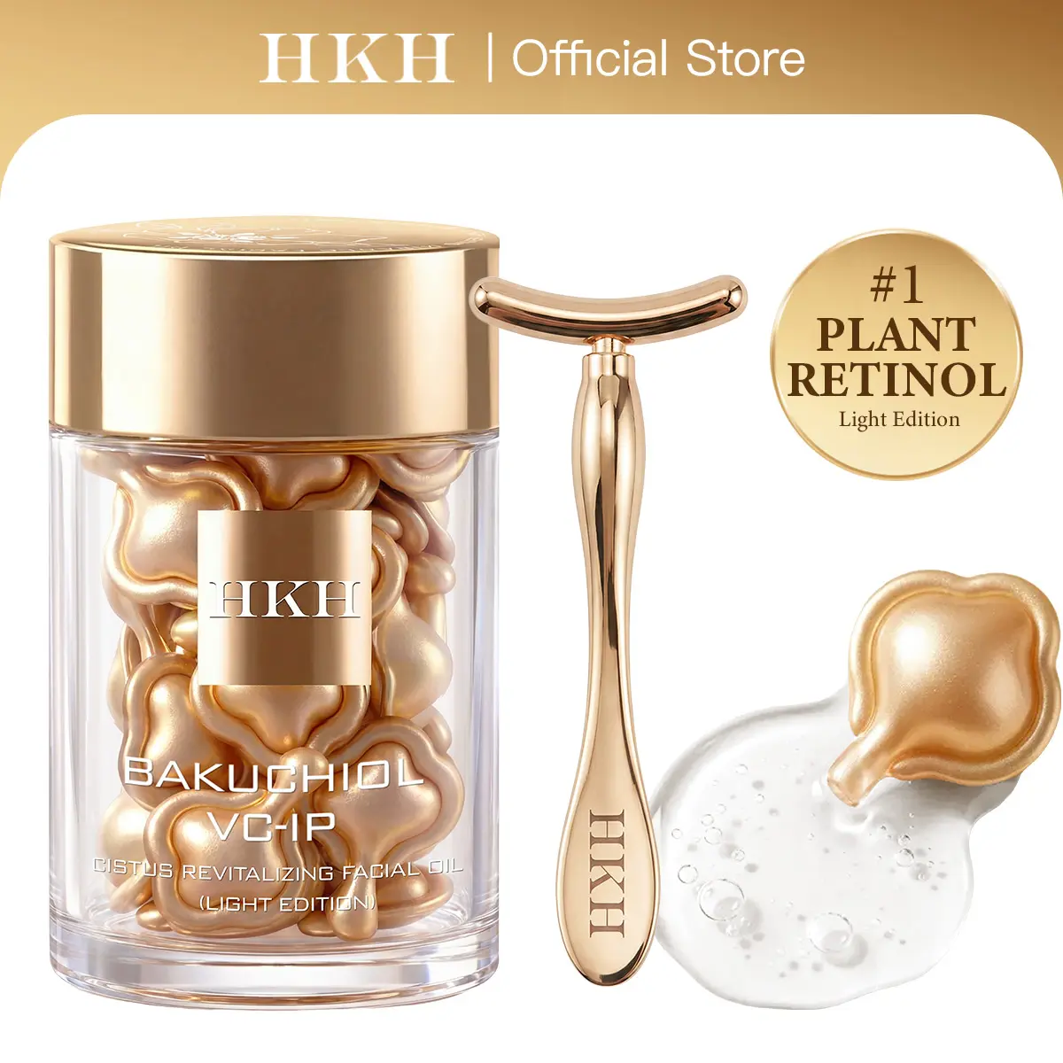 HKH Bakuchiol Plant Retinol Capsule Serum with Vitamin C & Advanced Peptides, Firm Anti-Aging Face Serum, Smooth Fine Lines, Dark Spot Remover, Hyperpigmentation Treatment, Gentle Skin Repair, Plump Skin, 30 Count