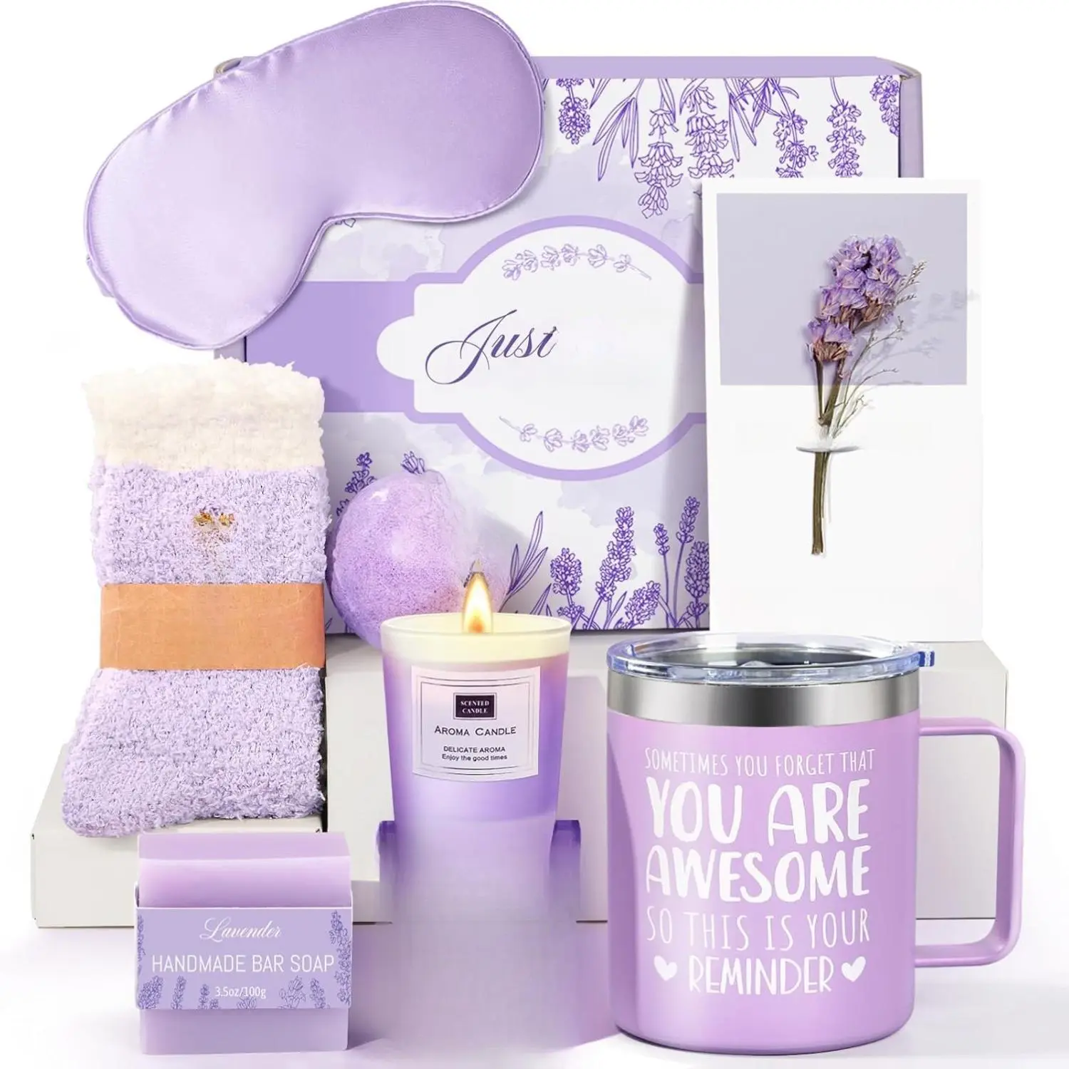 New Deal - Birthday Gifts for Women Lavender Spa Gift Basket for Women Self Care Relaxing Bath Set Purple Gifts Inspirational Gift for Mom Wife Her Female Sister Teacher Nurse Friends Employee Coworker Spa Gifts
