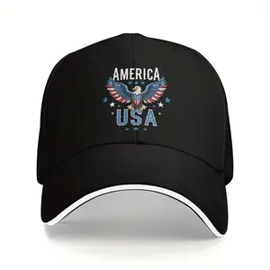 Eagle USA Print Baseball Cap, 100% Cotton Unisex Hat, Breathable Casual Hip Hop Dad Hat, Summer Outdoor Sports Cap, Fashion Sun Protection, Printed Design Men