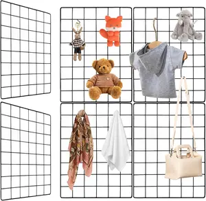 WELLCO Grid Wall Panels 8pack 15.7"x 11.8" Gridwall for Any Retail Display, Portable and Assembled Wall Grid with Extra Joining Clips and Hooks Black