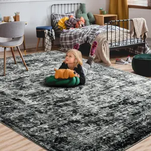 LOCHAS Large Boho Tribal Area Rug - Soft Machine Washable Faux Wool, Non-Slip Vintage Carpet for Living Room, Kitchen & Warm Home Decor