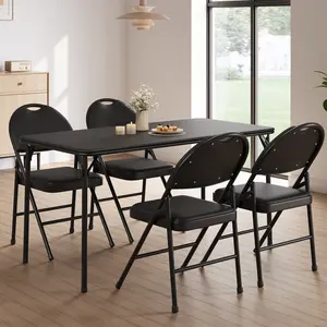 Garvee Upgraded Padded PU Leather Folding Dining Chair - Metal Frame, High Back, Thick Cushion, Non-Slip Feet, Portable & Stackable, 4-Pack