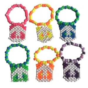 Choose From Single Kandi Bracelets w/Neon Panda faces Beaded Charms   EDC Raves