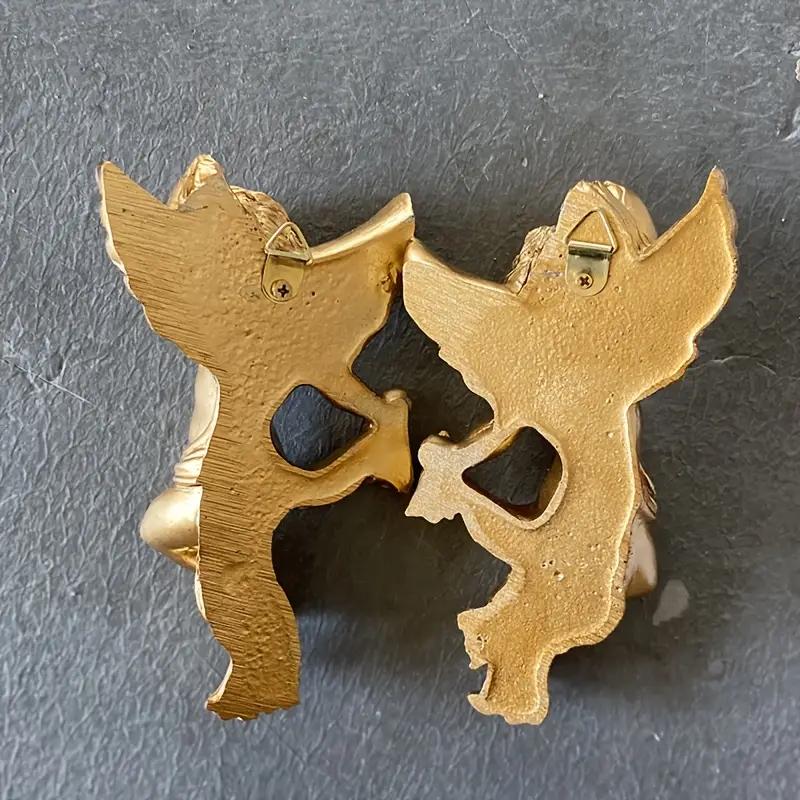 2pcs Vintage Golden Angel Statue Wall Decor,Golden Wall Decor Sculptures - Wall Art Decoration - Perfect for Living Room, Hallway And Entryway, Ideal for Elegant Home Decor, Hooks on The Back for Easy Installation, Room Decor