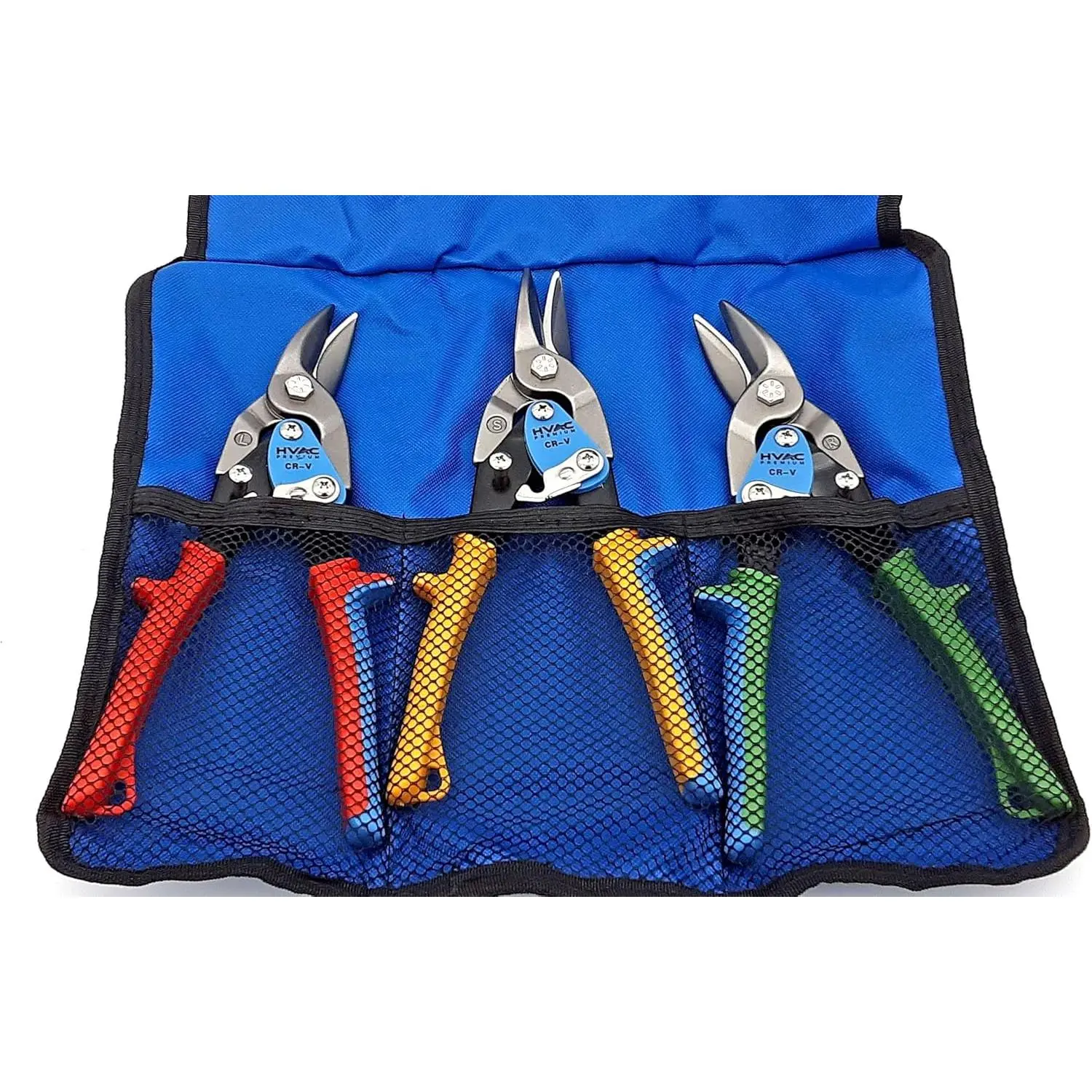 3-Piece Premium Aviation Tin Snips Set - CR-V Steel Metal Cutting Tool with Color-Coded Soft Touch Handles, Offset Design, Carrying Case for Home Improvement, Roofing, Sheet Metal Work