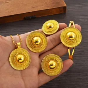 Ethiopian Jewelry sets Pendant Earrings Bangle Ring 4-Piece Sets African Eritrean Wedding Engagement Ethnic Gifts # 056