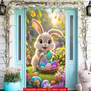 Easter Bunny Background Door Banner, Polyester Fabric, Eggs, Flowers, Spring Decor, Garden Decoration, Wall Decor, Home Decor