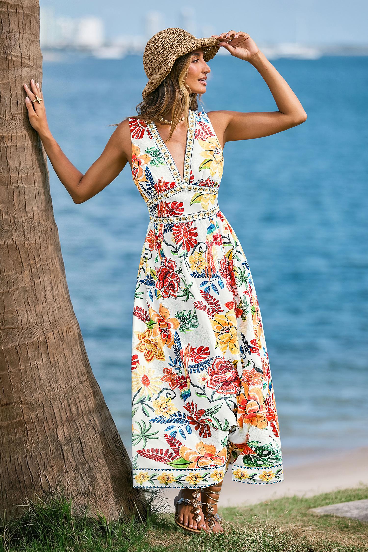 CUPSHE Sabrina Tropical Floral Plunging Sleeveless Empire-Waist Maxi Dress - Multi, Flowy Bohemian Boho Clothes for Women, Coastal Travel-Friendly Summer Dress, Casual Wear #DealsForYouDays - TikTok Shop CUPSHE Sabrina Tropical Floral Plunging Sleeveless Empire-Waist Maxi Dress - Multi, Flowy Bohemian Boho Clothes for Women, Coastal Travel-Friendly Summer Dress, Casual Wear #DealsForYouDays - TikTok Shop