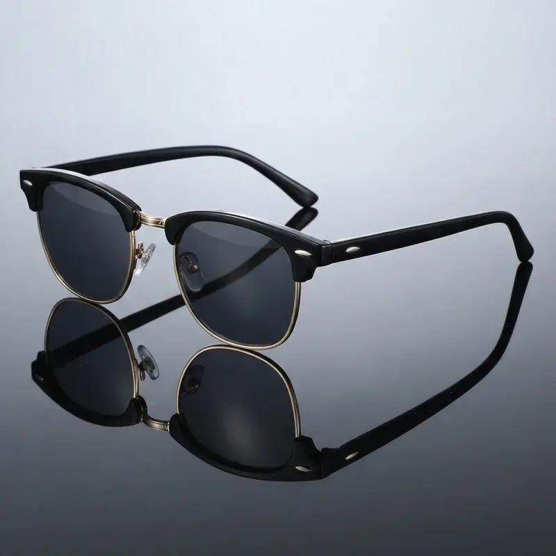 Fashion Metal Half Frame Business Style Rectangular Glasses Unisex, Trendy Styling Sunglasses, Half Frame Sunglasses Versatile Streetwear Driving Eyewear, No Packaging Box Included