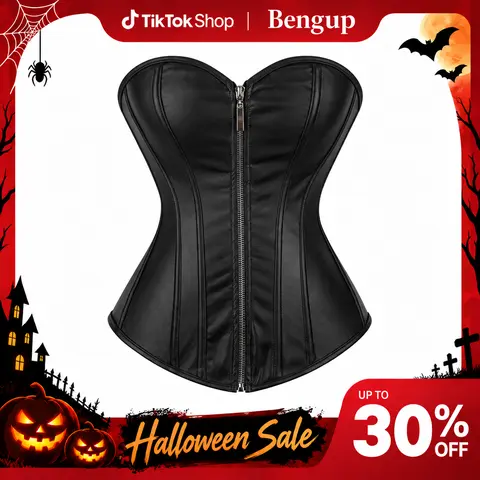 Women's Bold Faux Leather Bonded Overbust Bustier Corset - Versatile Shapewear Bodysuit, Minimalist Lines, Bold Vibe, Waist Cincher, Steampunk Gothic Halloween Costume Clothes, Style 2803-D1