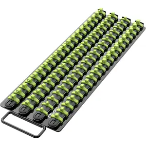 Portable Socket Organizer Tray - Black Rails with Green Clips - Holds 80 Sockets - Professional Quality Socket Holder - Part 1024
