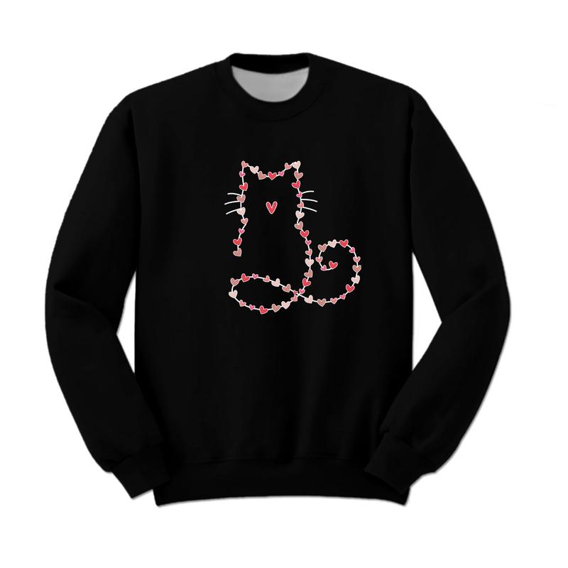 Cat Lover Valentine Sweatshirt Retro Cat Heart Cute Gift
