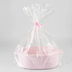 Gifts Basket Empty with Gifts Bag and Ribbon12"x8"x5"  Baskets to Fill Easter Baskets Birthday Baskets Small Woven Cotton Rope Basket   Baske(, regular)