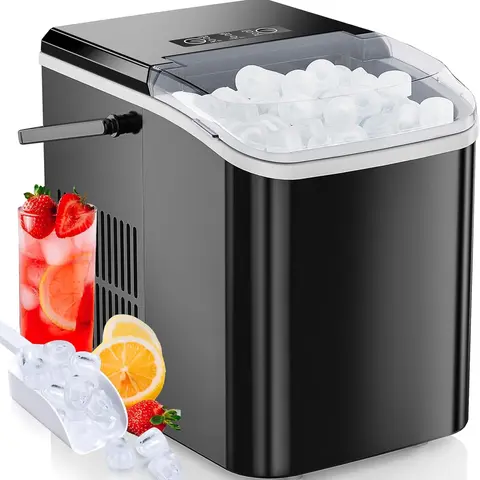 Countertop Ice Maker Portable Ice Machine with Self-Cleaning, 9 Cubes in 6 Mins, 26.5lbs/24Hrs, 2 Sizes of Bullet Ice for Home, Kitchen, or Parties
