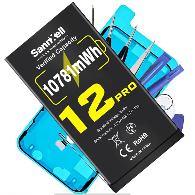 SannXell Upgraded High Capacity Battery for iPhone 12 Pro Replacement, 10781mWh 0 Cycle A2172 A2402 A2403 A2404 Model, Ultra Long Lasting Li-ion Battery for iPhone 12 Pro, with Full Repair Tool Kit, Batteries, Cellphone