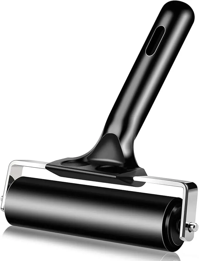Rubber Brayer Roller 4 Inch – Heavy-Duty Hard Rubber Ink Roller with Non-Slip Handle for Printmaking, Stamping, Gluing & Crafting